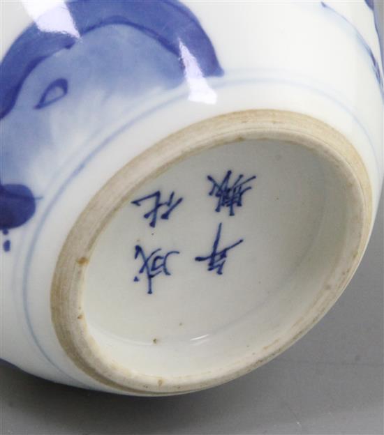 A Chinese blue and white small ovoid vase, Chenghua mark, probably Kangxi period, height 14cm